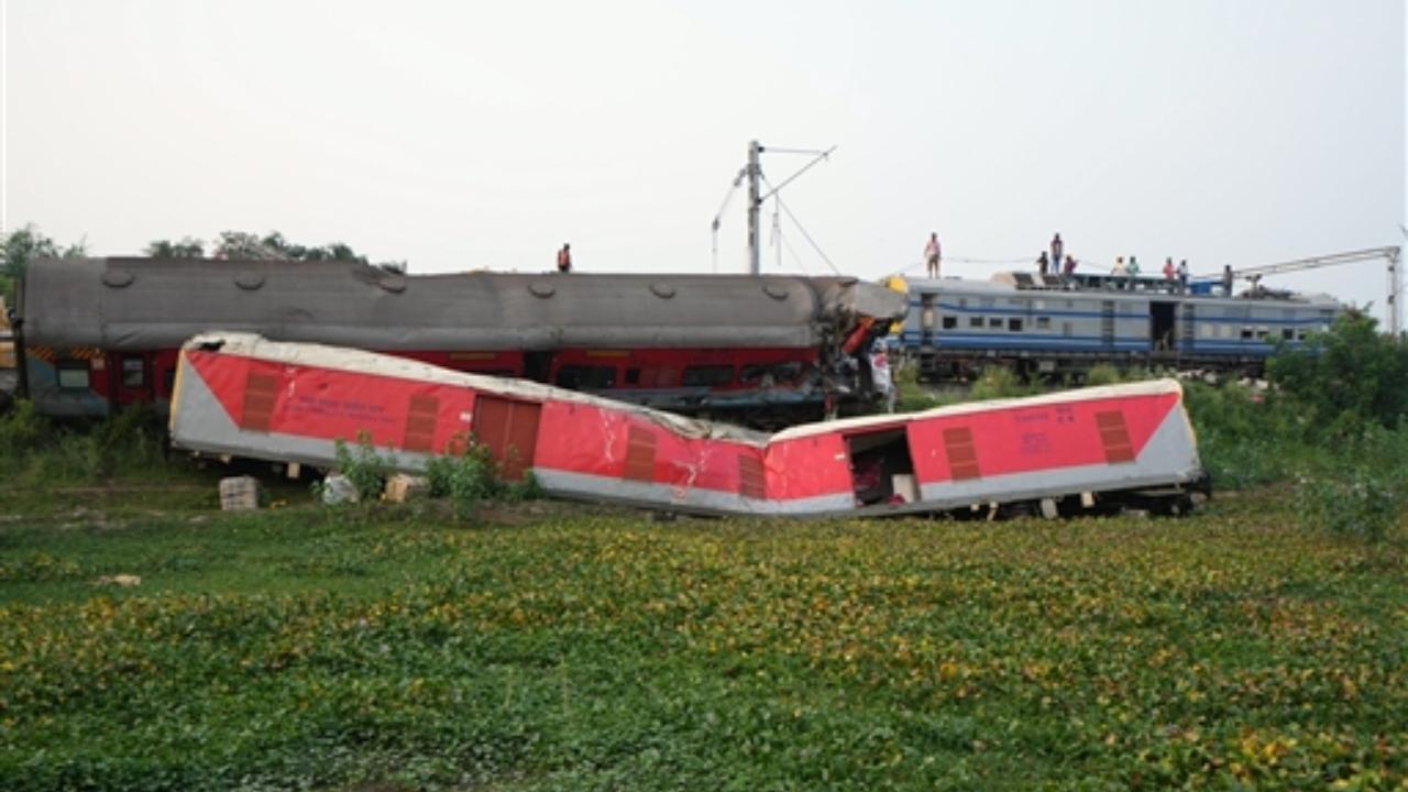 Derailed coaches of the trains lie on the ground at the end of the rescue and search operation after an accident involving three trains, near Bahanga Bazar railway station. In a tweet, the Ministry of Railways said that the officials are closely monitoring the restoration process at the accident site