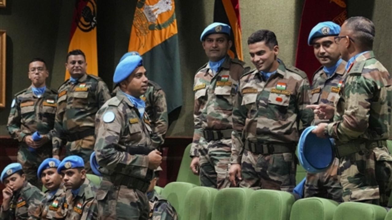Indian peacekeeping personnel at the 75th anniversary of ‘UN Peacekeepers Day’