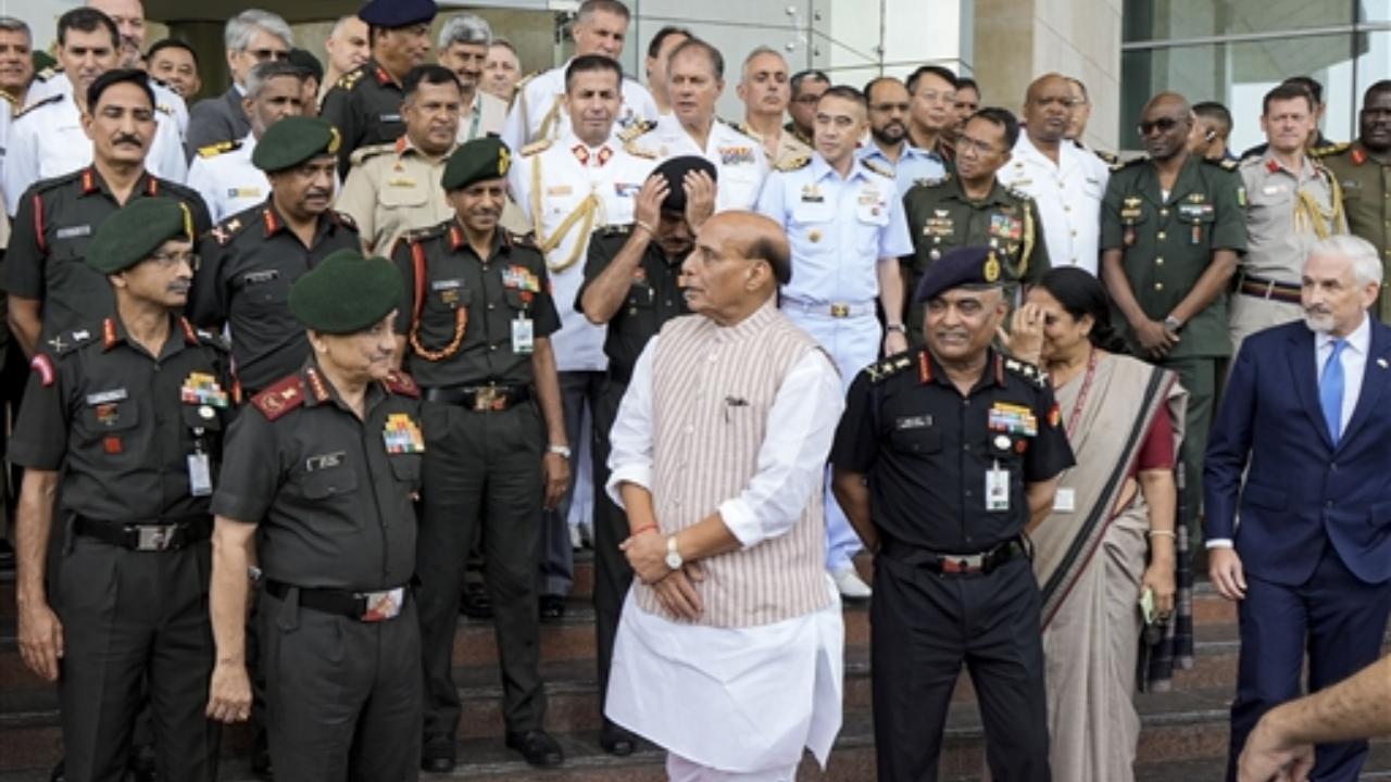 Defence Minister Rajnath Singh during the 75th anniversary of ‘UN Peacekeepers Day’, in New Delhi (Pic/PTI)
