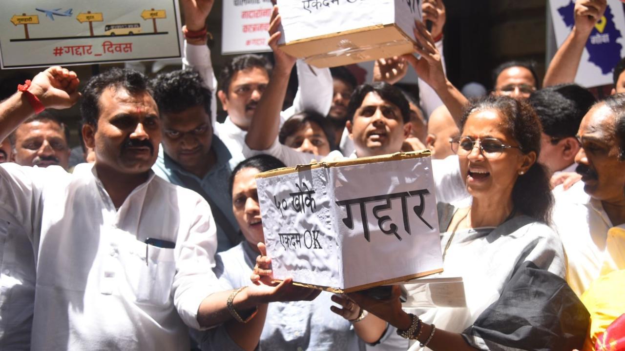 NCP workers observe 'Traitors' Day' to mark 1st anniversary of Shiv Sena rebellion