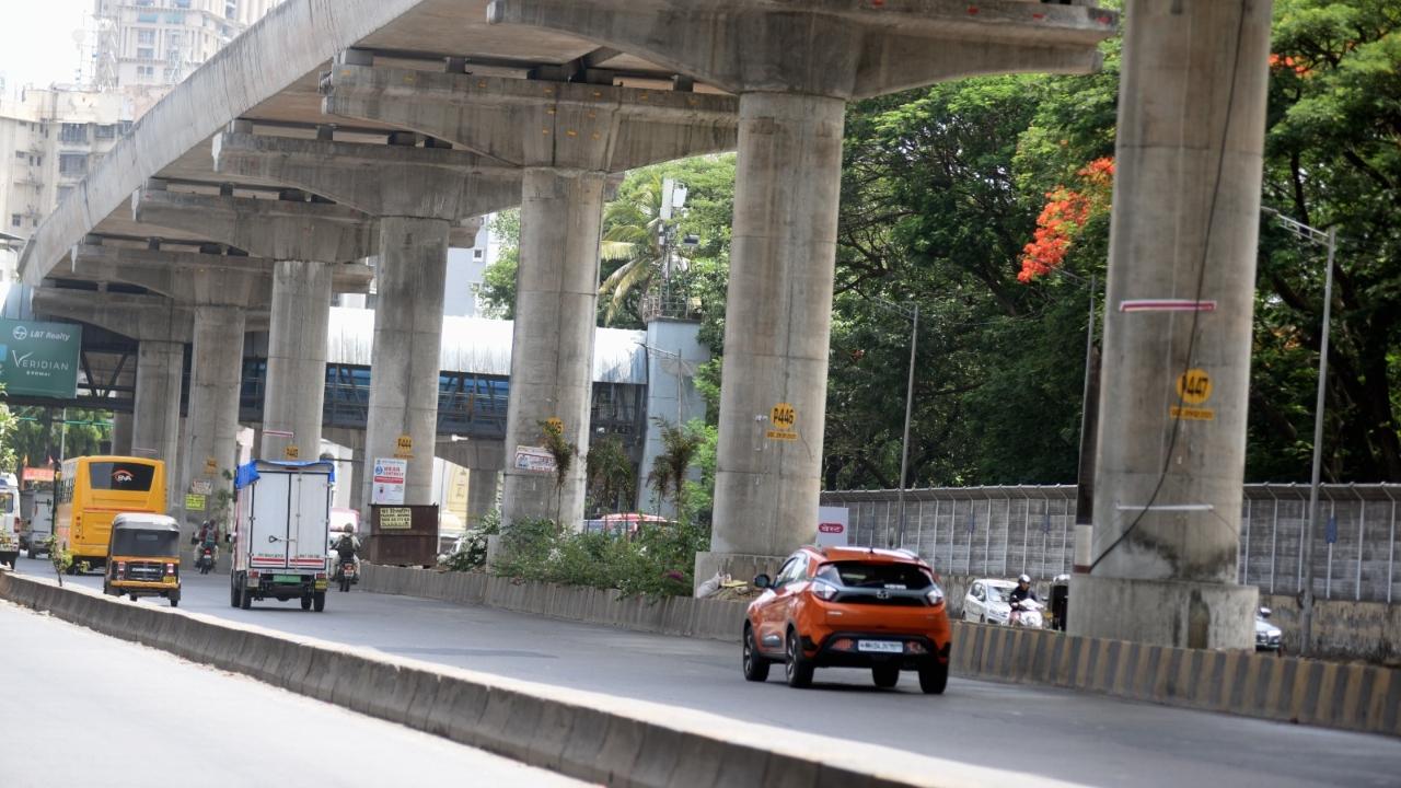 Metro Line 6 pillars at Powai were bereft of posters on Tuesday
 