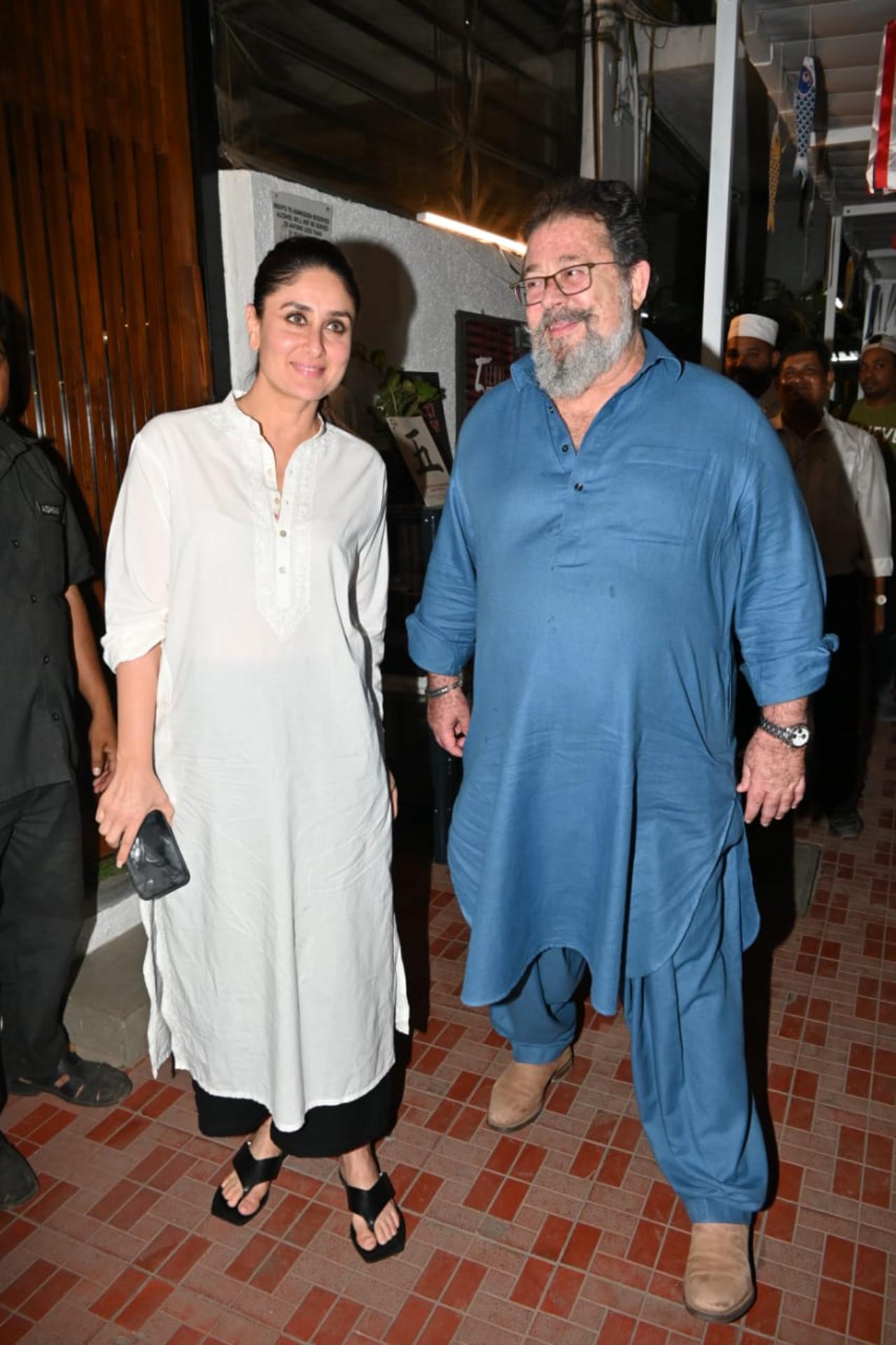 Kareena opted for a white kurta, black trousers and matching sandals. Kunal Kapoor was seen in a blue kurta and pyjama