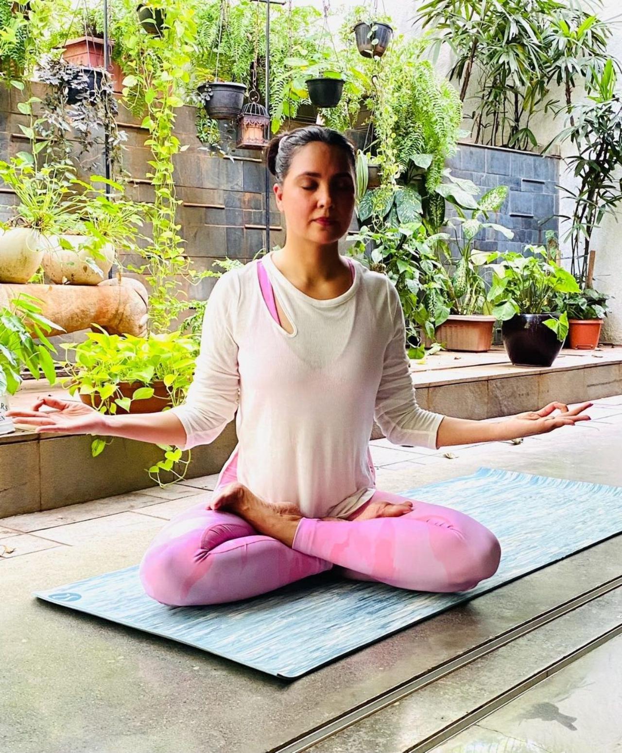 Actress, model and winner of Miss Universe 2000 Lara Bhupati took to Instagram to share a photo of herself sitting cross-legged with her eyes closed and arms raised, palms facing up. In a cream knit top, she looked peaceful during her practice. “The beautiful lightness of being… Be YOU! Free of ego, perceptions, judgements, and limitations. YOU are perfect in every way!!,” she wrote