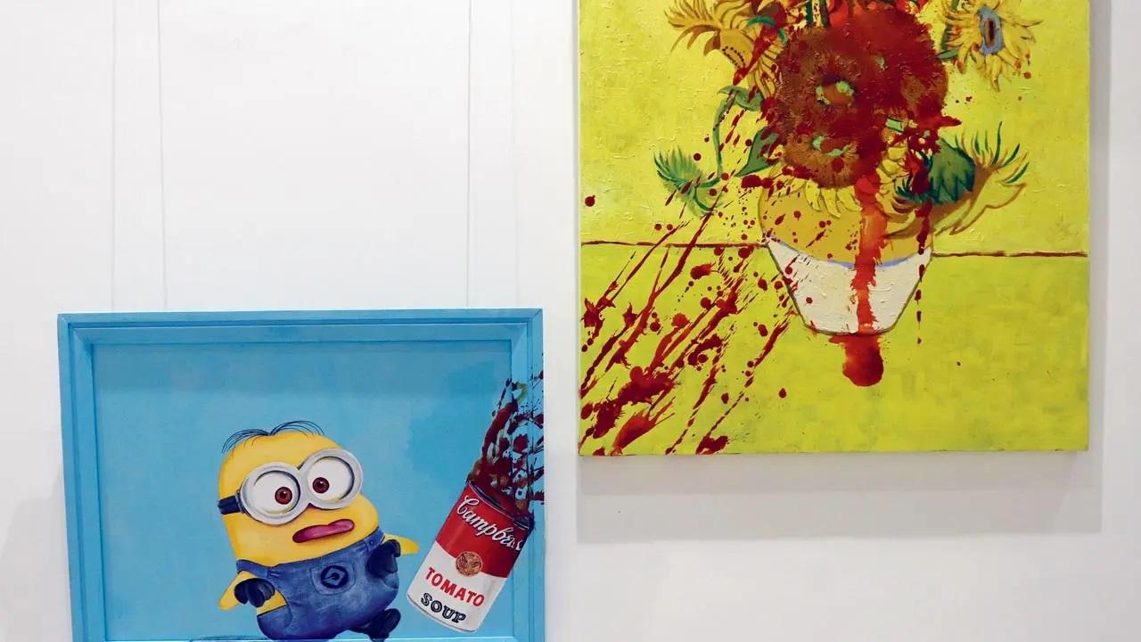 The acrylic diptych series by artist Amara De Tori is a rendition of Vincent Van Gogh’s sunflowers splashed with the tomato soup from Andy Warhol’s Campbell painting that a Minion accidentally spills. This series hopes to raise questions on the line between activism and vandalism and the value of controversy for an art piece