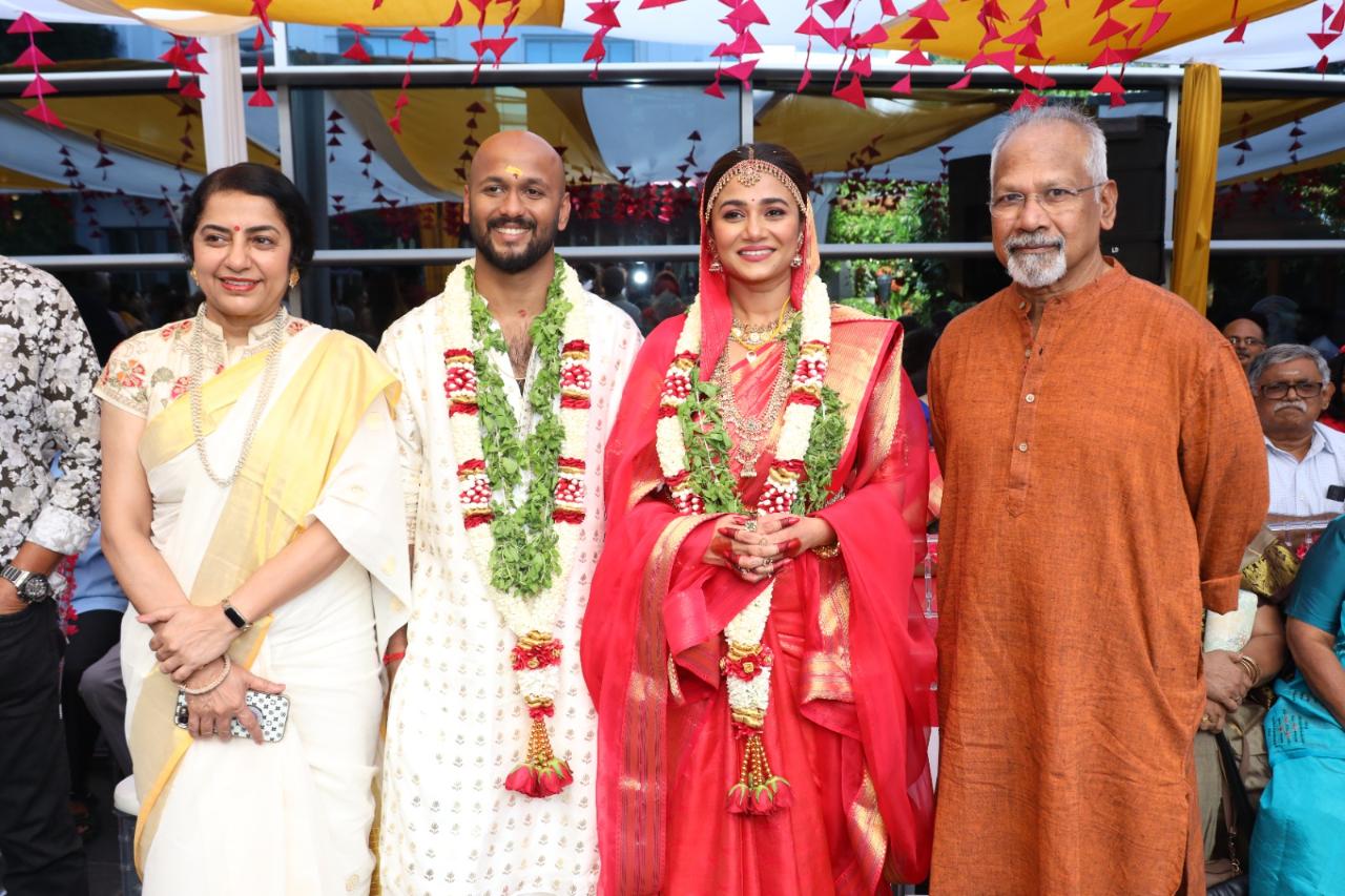 Mani Ratnam and Suhasini Maniratnam gave their blessing to the newlywed Santhana Krishnan and Manini Mishra