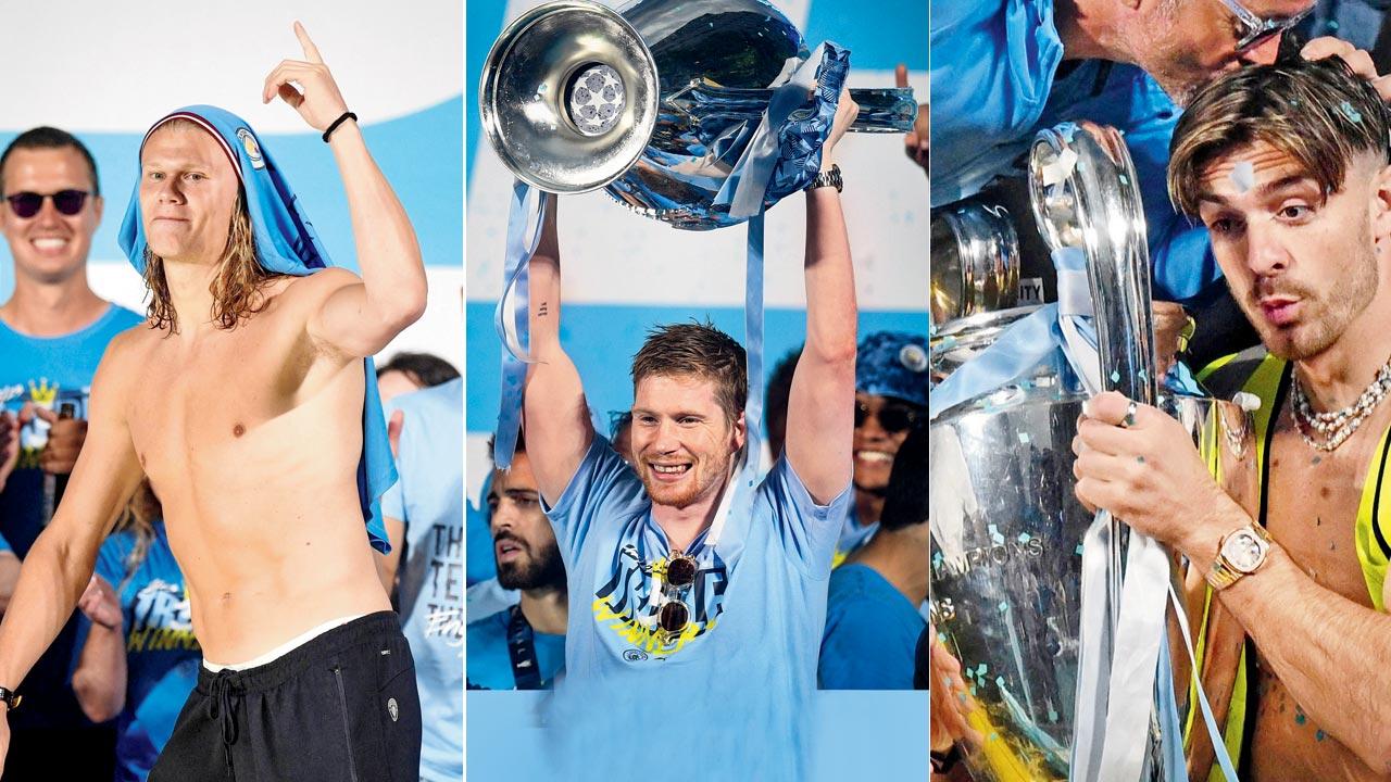 Erling Haaland; Kevin de Bruyne and Jack Grealish. Pics/AFP