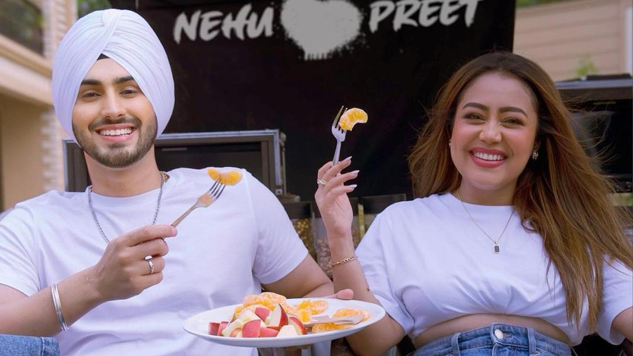 The couple shared a healthy meal while the background reads- Nehu Preet, along with a heart.