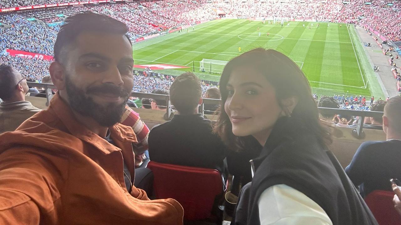 Anushka Sharma and Virat Kohli give a glimpse of their fun time at the FA  Cup final. Watch