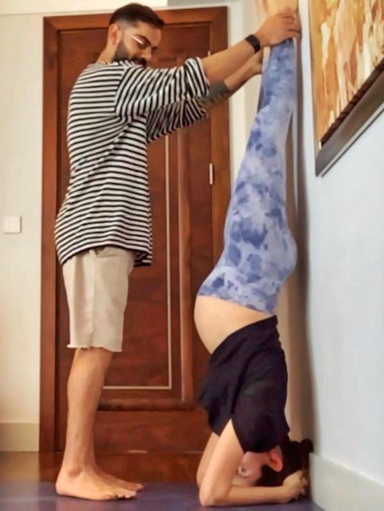 Anushka Sharma
During her pregnancy, actress Anushka Sharma shared a picture of herself doing a Shirshana. In the picture, her husband Virat Kohli could be seen giving her support. In the caption for the post, she explained in detail about doing the asana and how her doctor had approved of it