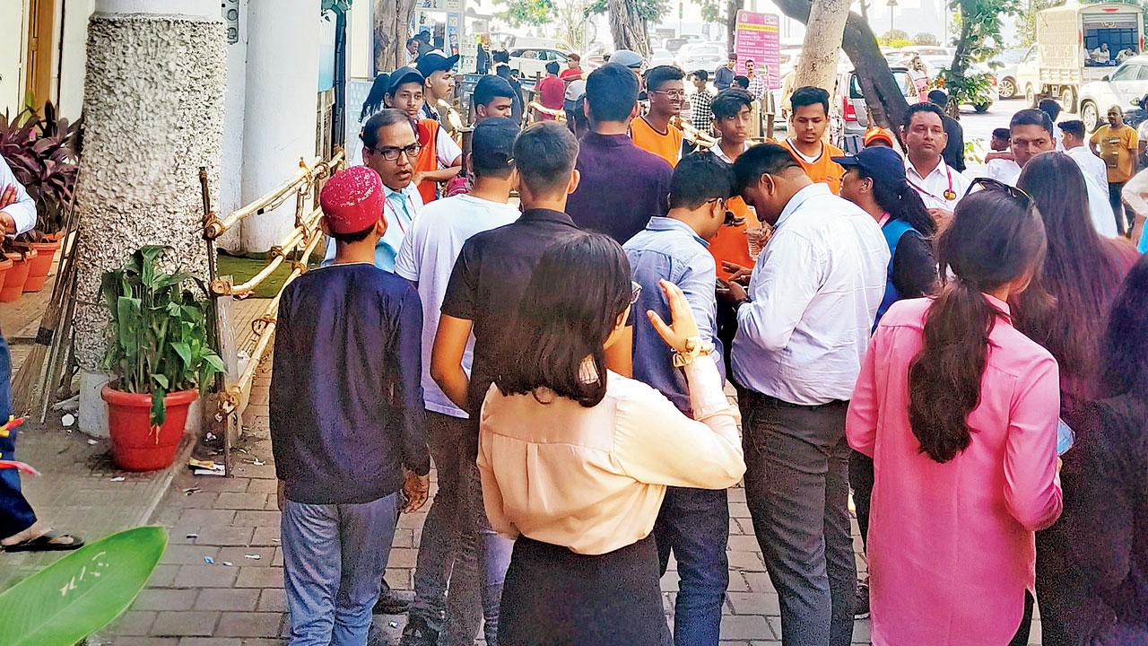 People wait outside Brabourne