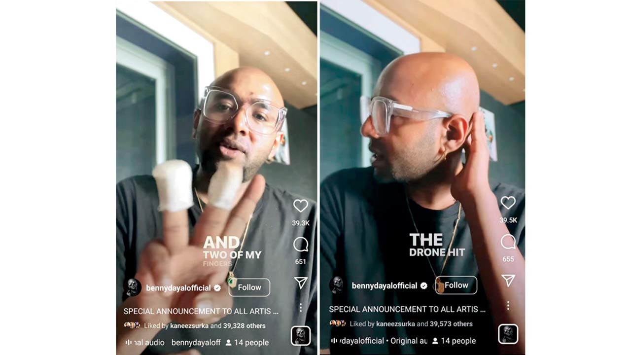 Playback singer Benny Dayal posted a precautionary video asking organisers and operators to be responsible after being grazed by a drone camera at a concert in Chennai last week