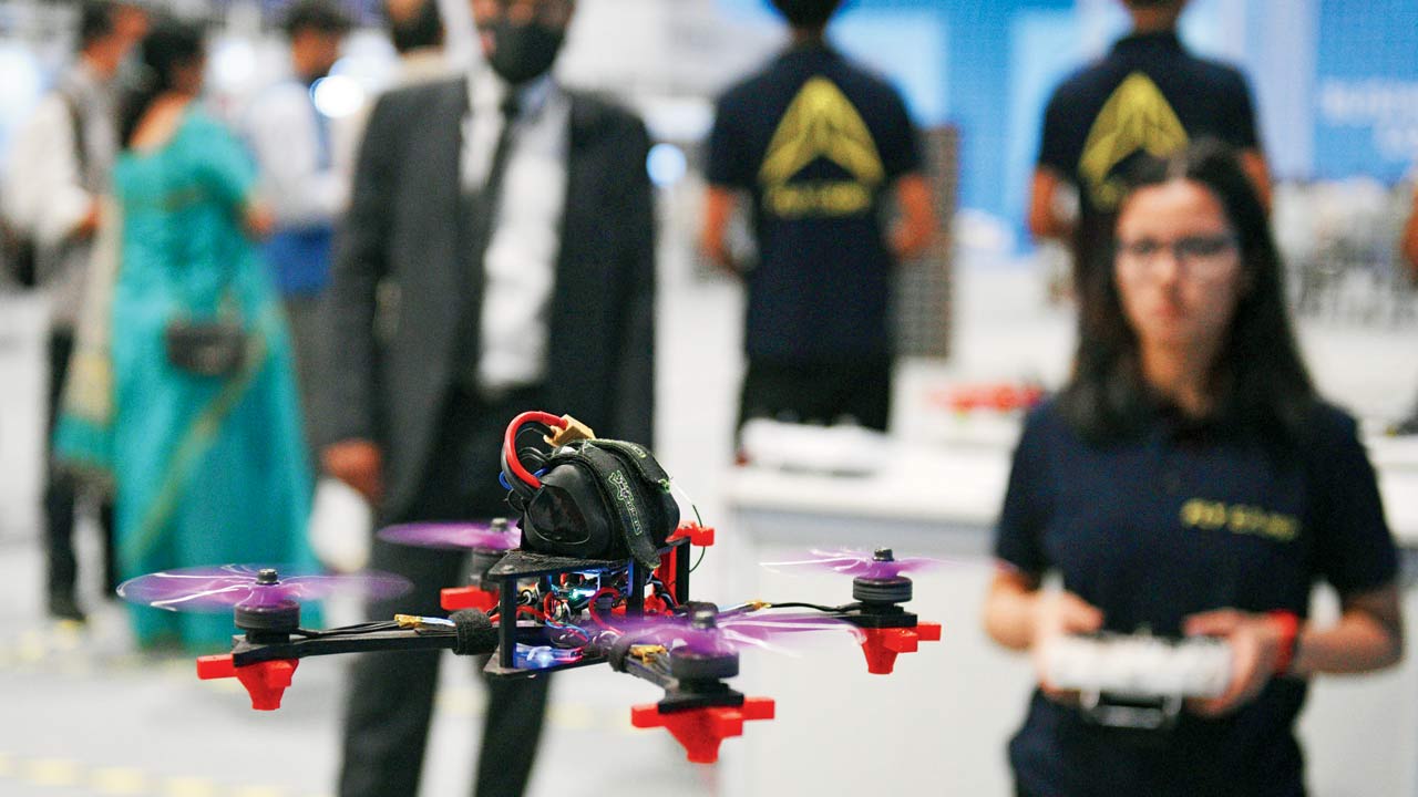 Visitors at the Indian drone festival in 2022 at Delhi’s Pragati Madan. With the government’s welcome push to include drone technology in sundry industries so as to become as ubiquitous as the mobile phone, experts worry that with lack of rules enforcement, safety may be compromised. Pic/Getty Images