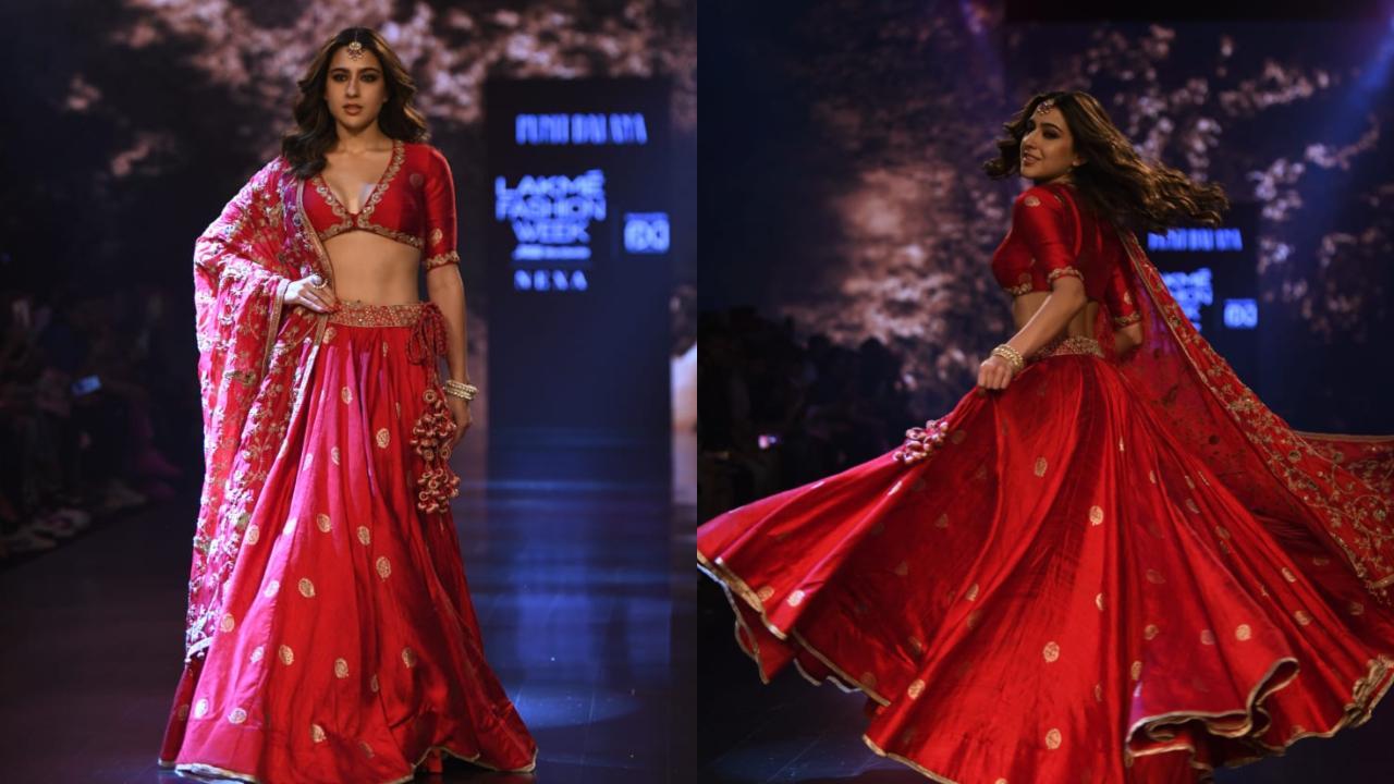 Lakme Fashion Week 2023: Sara Ali Khan looks stunning in red lehenga as showstopper