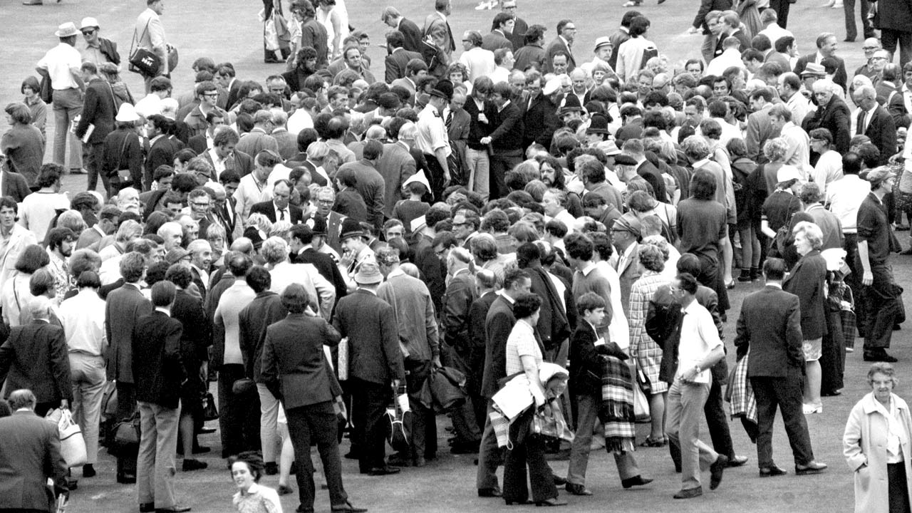Cricket fans inspect the wicket at Headingley after England beat Australia by nine wickets in 1972.