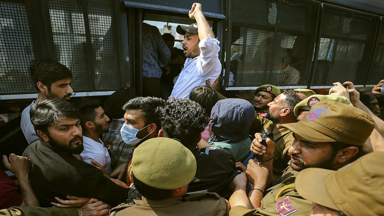 Jammu and Kashmir: Scores detained as job seekers protest against hiring of previously black-listed company