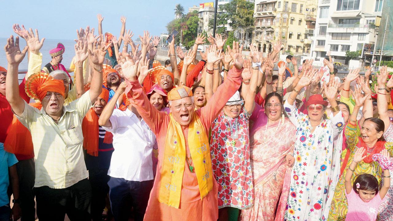 A laughter session at Girgaum Chowpatty on World Laughter Day, in May 2022. File Pic
