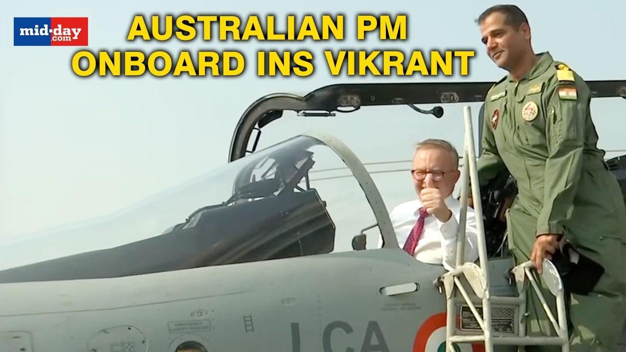 Australian PM Anthony Albanese Onboard INS Vikrant, Receives Guard Of Honour