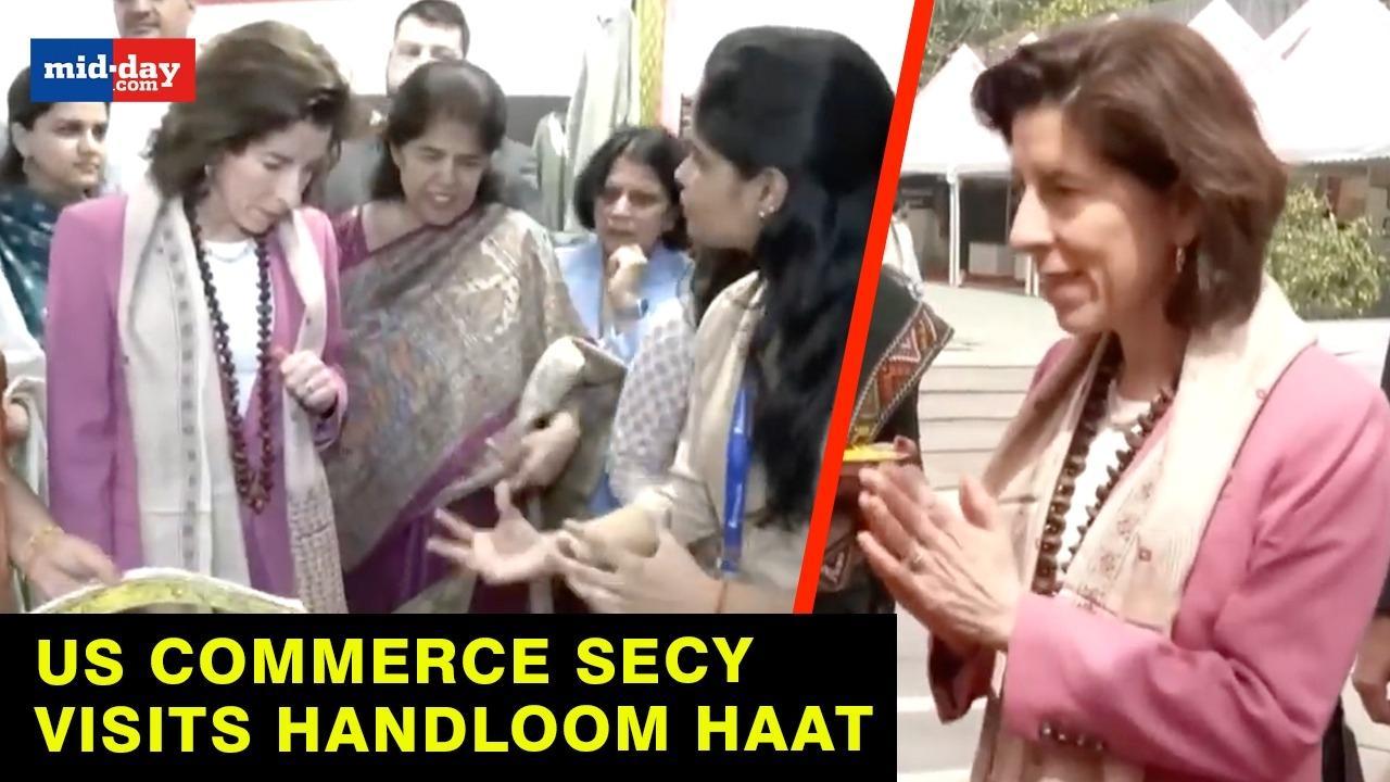 Delhi: US Commerce Secy Gina M Raimondo Visits Handloom Haat At Janpath