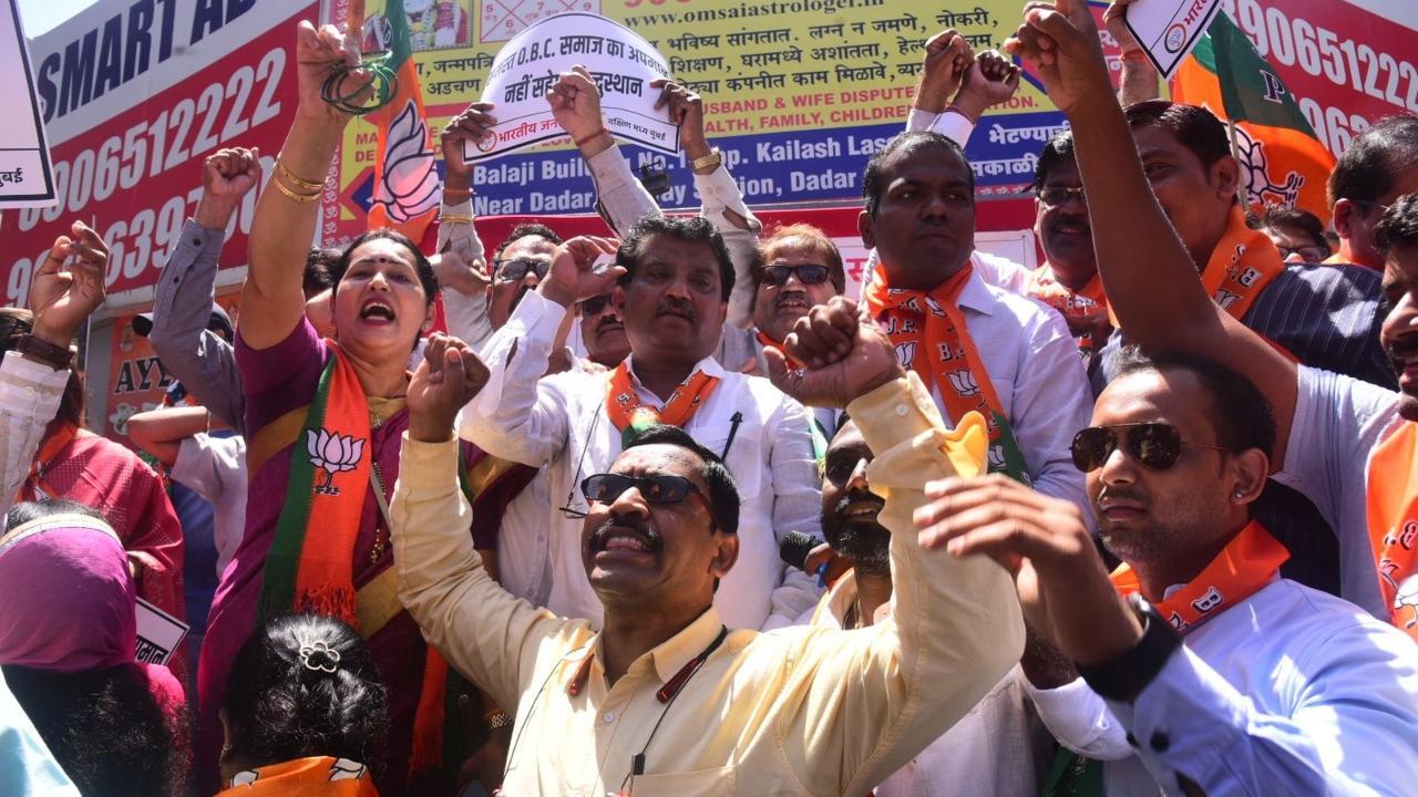 In Photos: BJP protests in Mumbai against Rahul’s remarks on Veer Savarkar