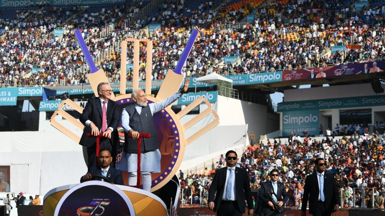 PM Modi with Australian PM Albanese at Gujarat Stadium Pic/PM Modi Twitter account