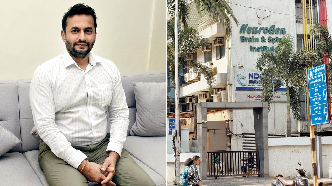 NMMC medical health officer Dr Pramod Patil, who revoked the licence of  the (right) NeuroGen Brain and Spine Institute in Navi Mumbai, says the centre was being run in violation of the National Medical Commission’s regulations.  Pics/Atul Kamble, Sameer Markande
