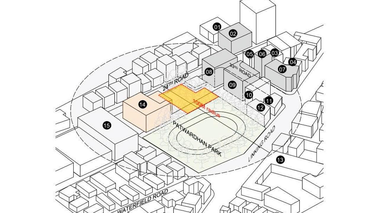 The playground (yellow portion) will be used to build entry and exit