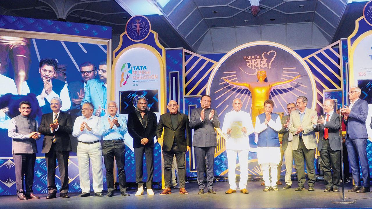 Dignitaries, including Governor of Maharashtra, Ramesh Bais (eighth from left) , salute the philanthropic effort of TMM on Tuesday night