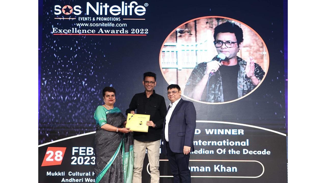 Rehman Khan Honored By SOS Nitelife Excellence Award As Iconic International Standup Comedian Of The Decade