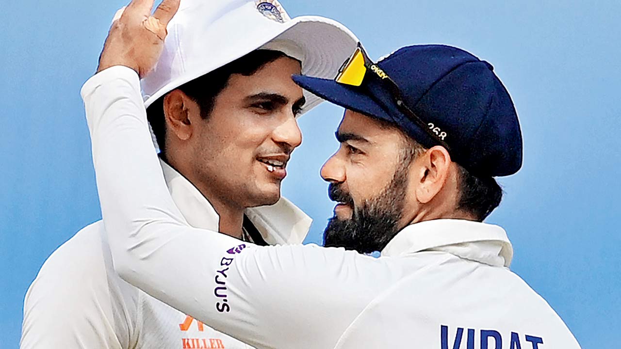Centurions Shubman Gill and Virat Kohli greet each other at the end of the fourth and final Test against Australia in Ahmedabad on Monday. PIC/AFP