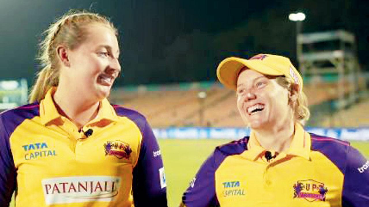 Sophie Ecclestone (left) with Alyssa Healy. Pic courtesy/Twitter