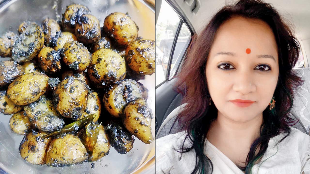 Baby potatoes in roasted sesame powder (right) Tahin Ojah Sharma