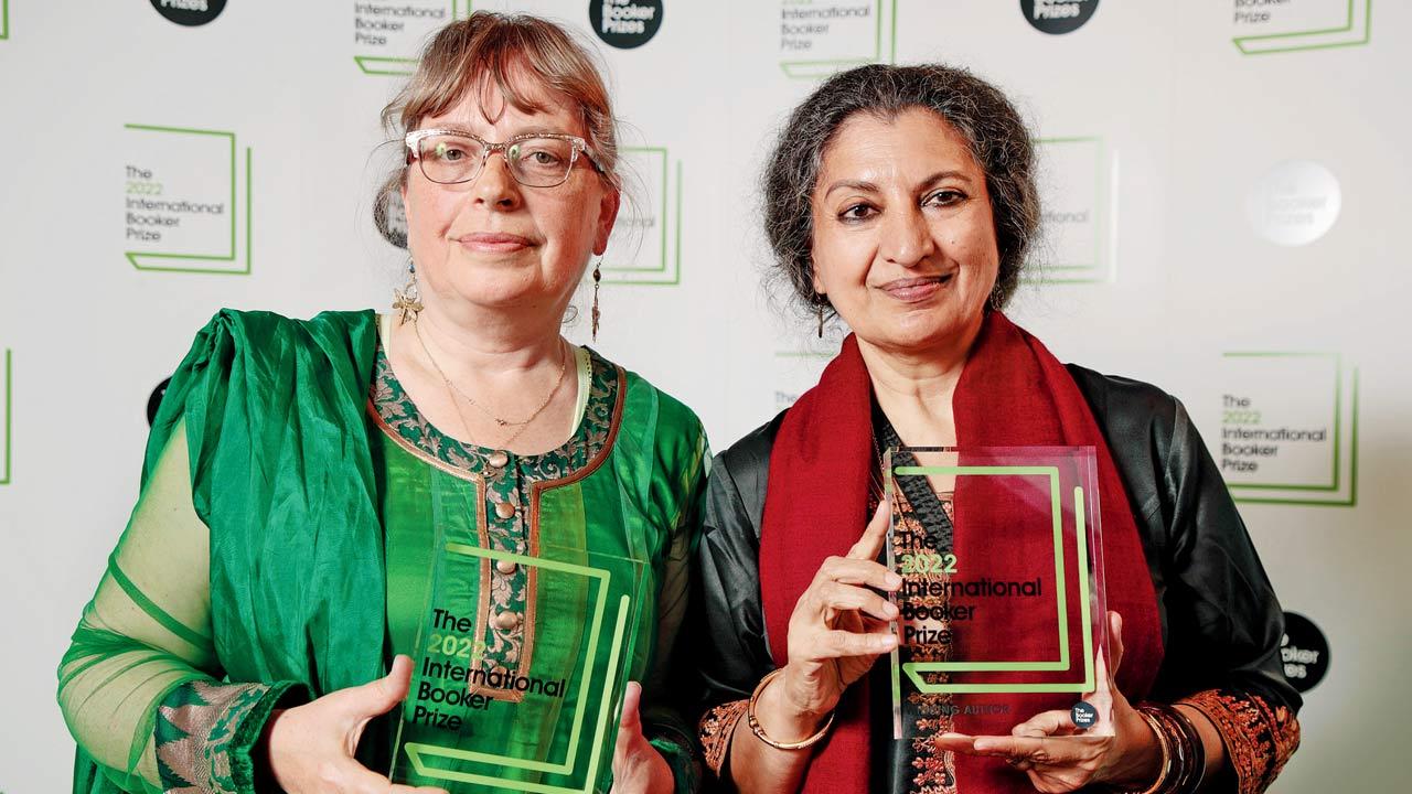 Daisy Rockwell and Geetanjali on the red carpet with their winners medals at The 2022 International Booker Prize Winner Ceremony at One Marylebone on May 26, 2022 in London, England. Pic/Getty Images