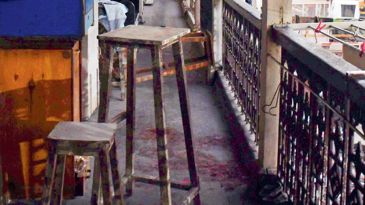 Bloodstains in the balcony after Chetan Gala’s knifing spree, on Friday
