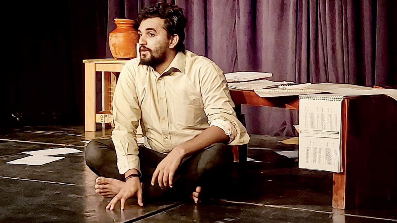 Aditya rehearsing for the play