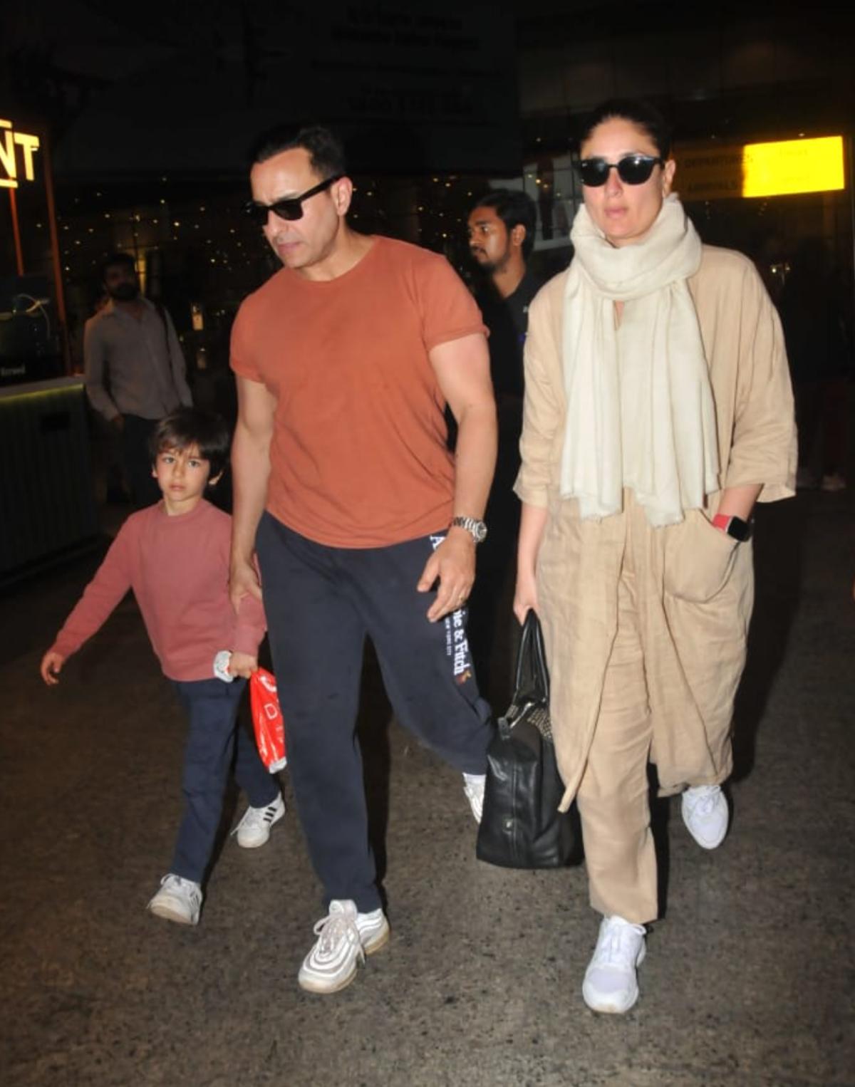 Bollywood actors and one of the biggest celebrity couples in showbiz, Kareena Kapoor Khan and Saif Ali Khan were spotted at Mumbai airport along with their kids, Taimur and Jehangir, in the early hours of Wednesday morning. 