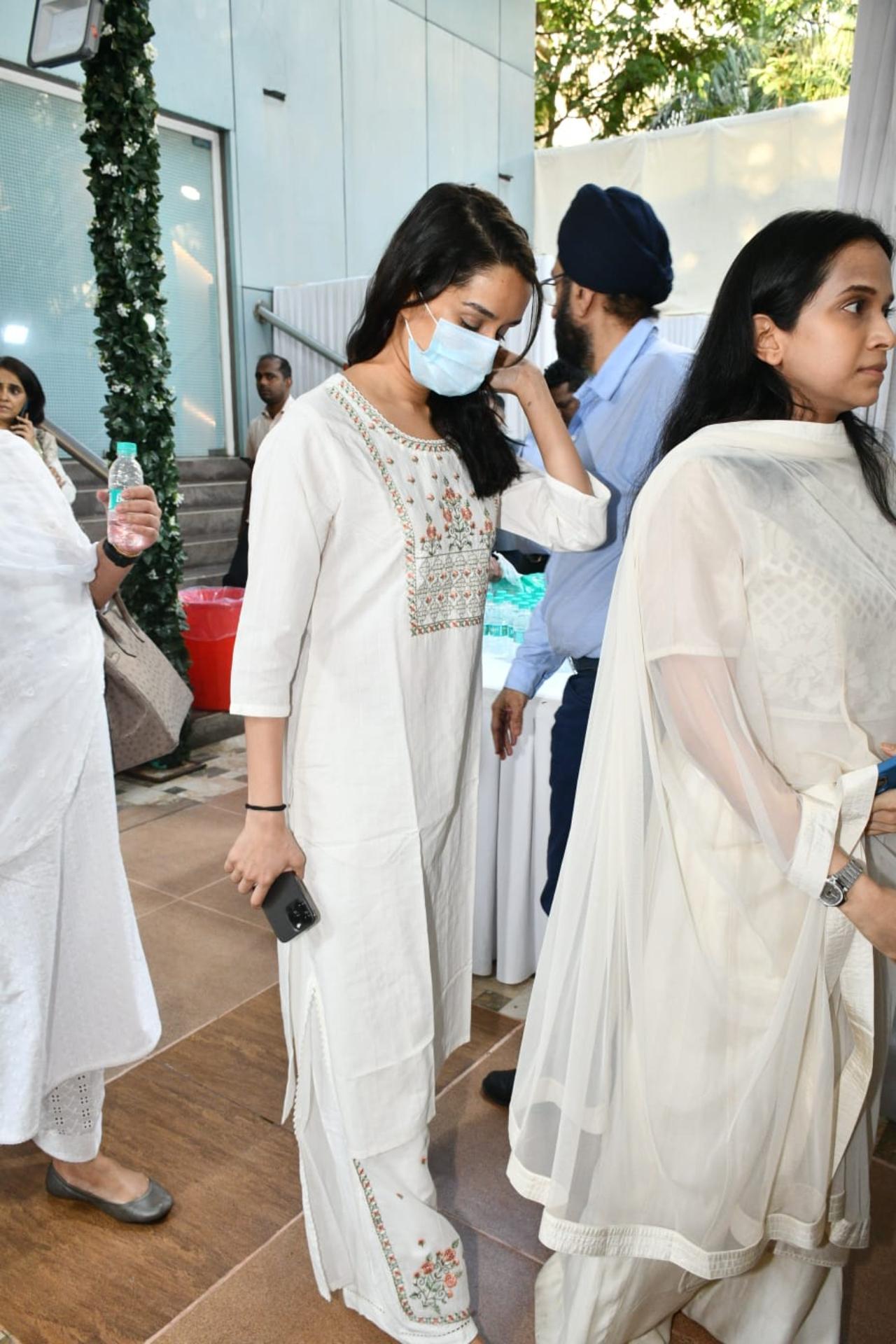 Shraddha Kapoor was spotted leaving after the prayer meet wearing a face mask