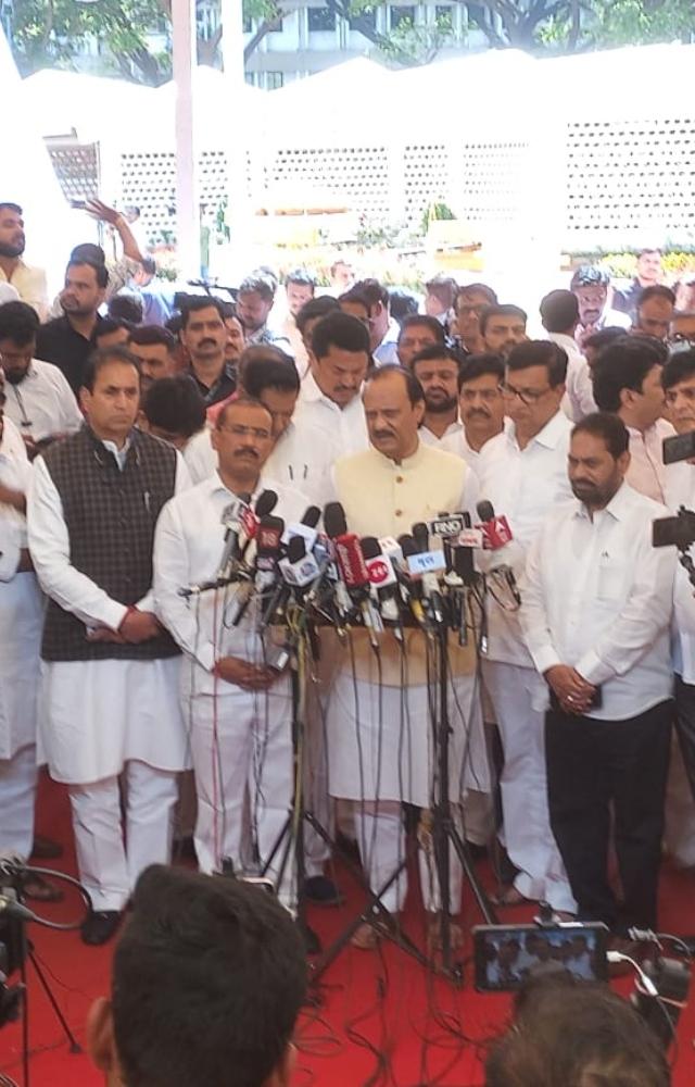 The Opposition members, including MLAs from the Nationalist Congress Party (NCP) and Shiv Sena (UBT), then protested on the stairs of Vidhan Bhavan