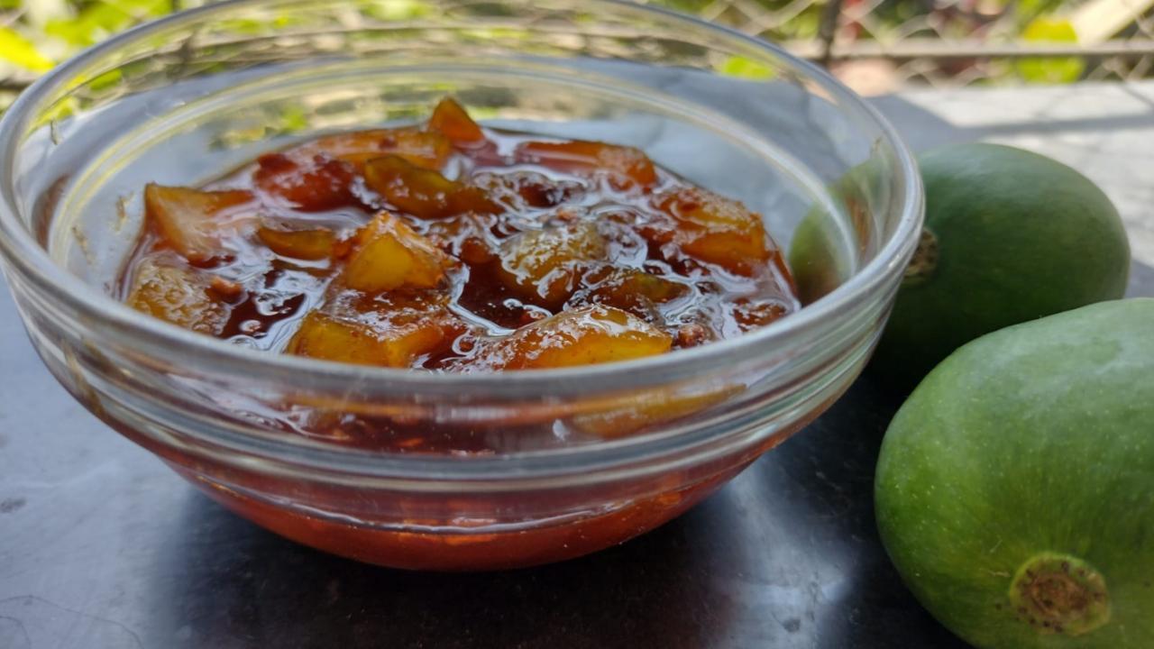 Borivali-based home chef Kalpana Talpade has just finished making a batch of fresh instant pickle from raw mangoes at her home. Photo Courtesy: Kalpana Talpade