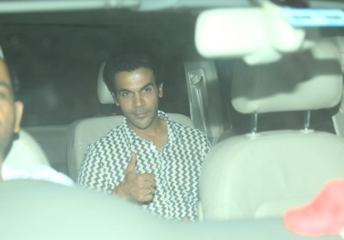 Actor Rajkummar Rao who is currently making waves for his upcoming movie, 'Bheed' shows a thumbs up as he gets clicked at the special screening of 'Mrs. Chatterjee Vs Norway'. 