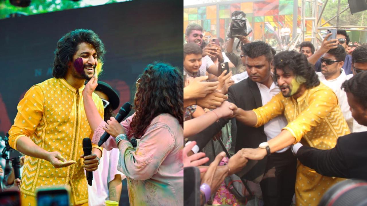 IN PHOTOS: 'Dasara' star Nani celebrates Holi in Mumbai with fans