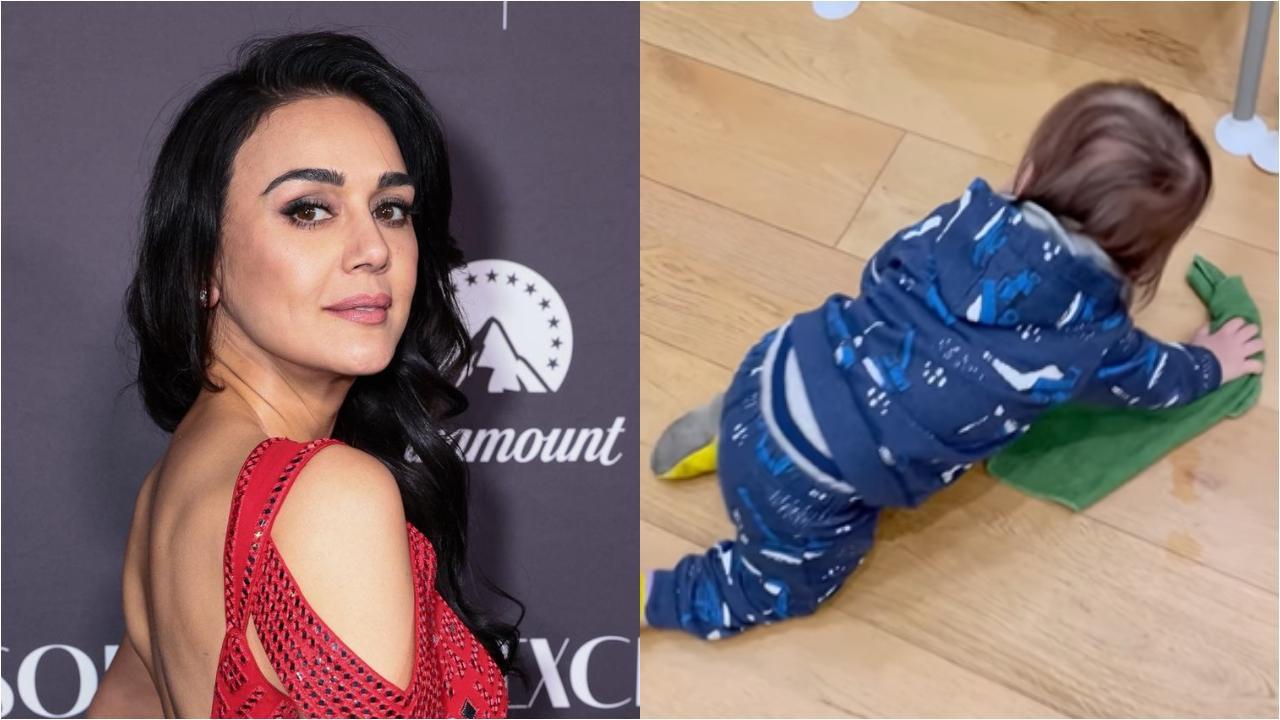 Preity Zinta Sex Videos - Watch: Preity Zinta shares video of son Jai mopping floor, praises his  'Swachh Bharat' moves