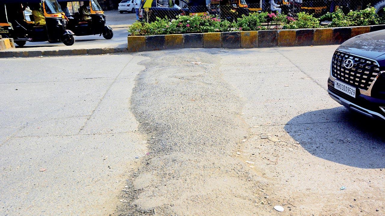 Speed breakers of different shapes and sizes outside Phoenix Market City, on LBS Marg, in Kurla, on Wednesday. Pics/Satej Shinde