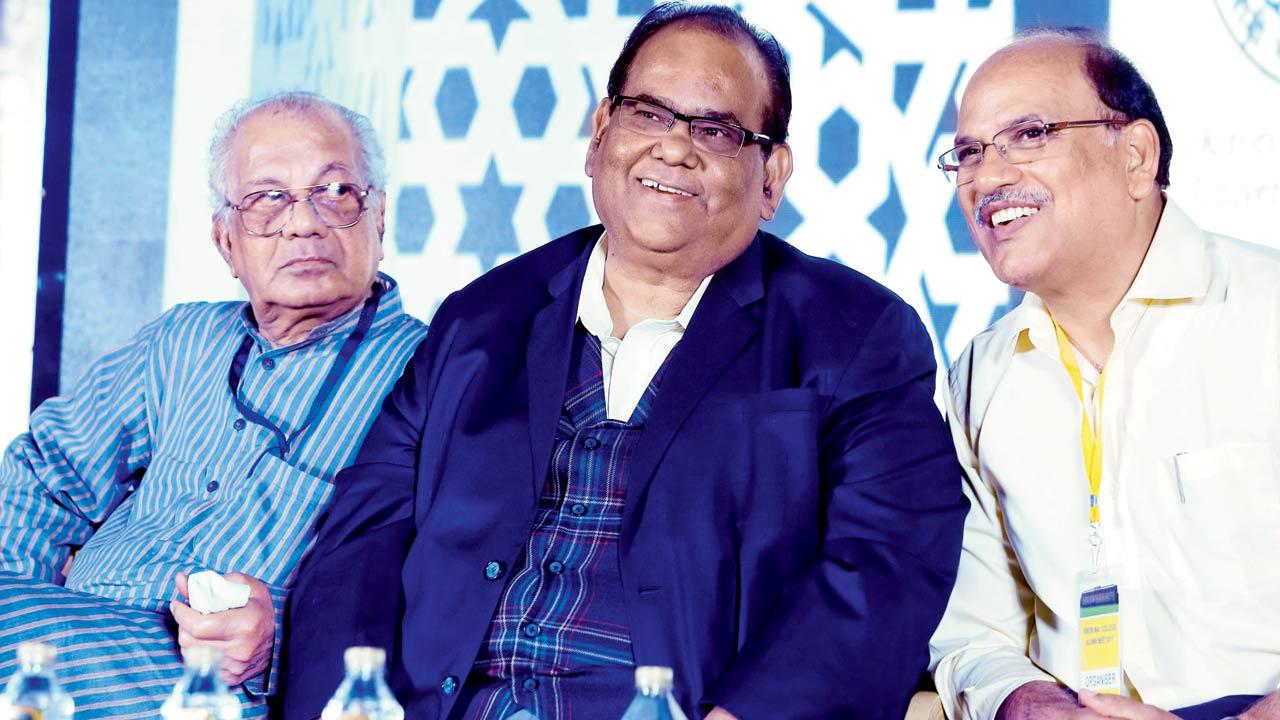 In a file photo from 2017, Kaushik (centre) is seen at the KMC Alumni Meet to raise funds for the renovation of the Frank Thakurdas Memorial Auditorium. Pic/Getty Images