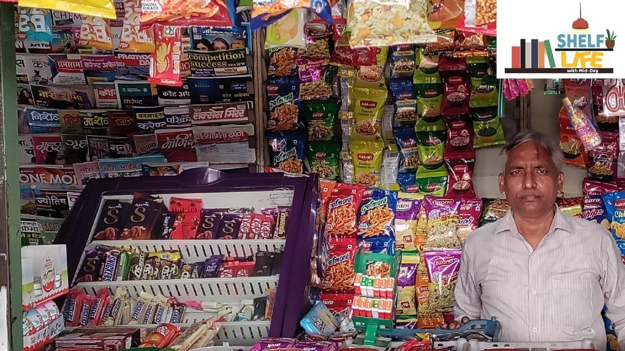 Nandalal Prasad has been manning the stall at Bhayander railway station for 30 years and has had to convert it from a bookstall into a multipurpose stall. Photo Courtesy: Nascimento Pinto