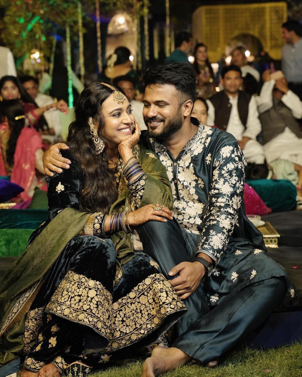 Swara, who tied the knot with Samajwadi Party politician, Fahad Ahmad last month on February 6, hosted a grand pre-wedding celebration for family and friends in Delhi. 