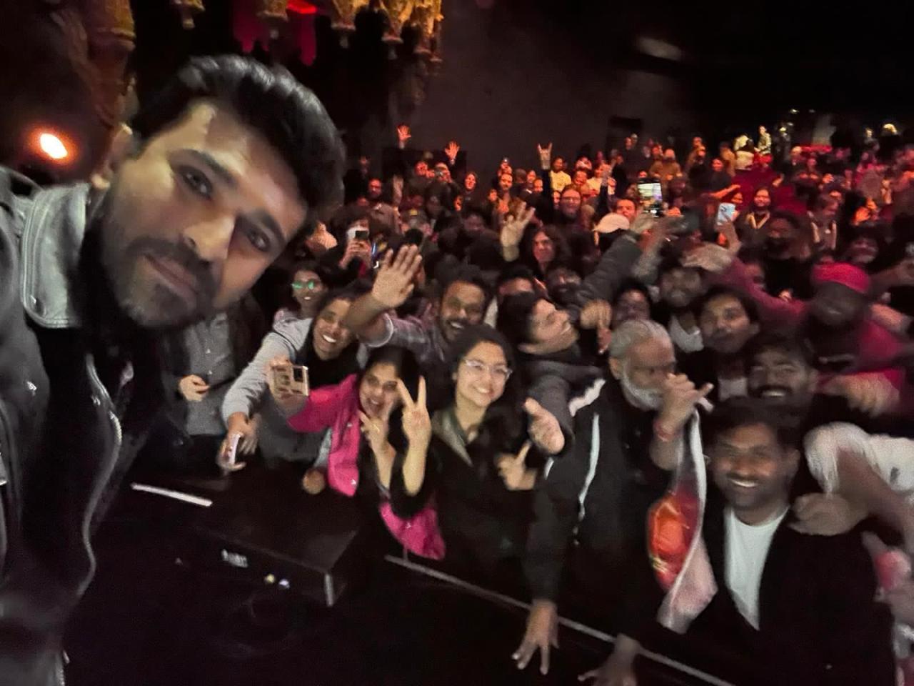 Mega Power Star Ram Charan was welcomed by a sea of fans at the screening. From the Indian diaspora to foreign fans, there was hooting for the global star Ram Charan, SS Rajamouli, and team from across the auditorium