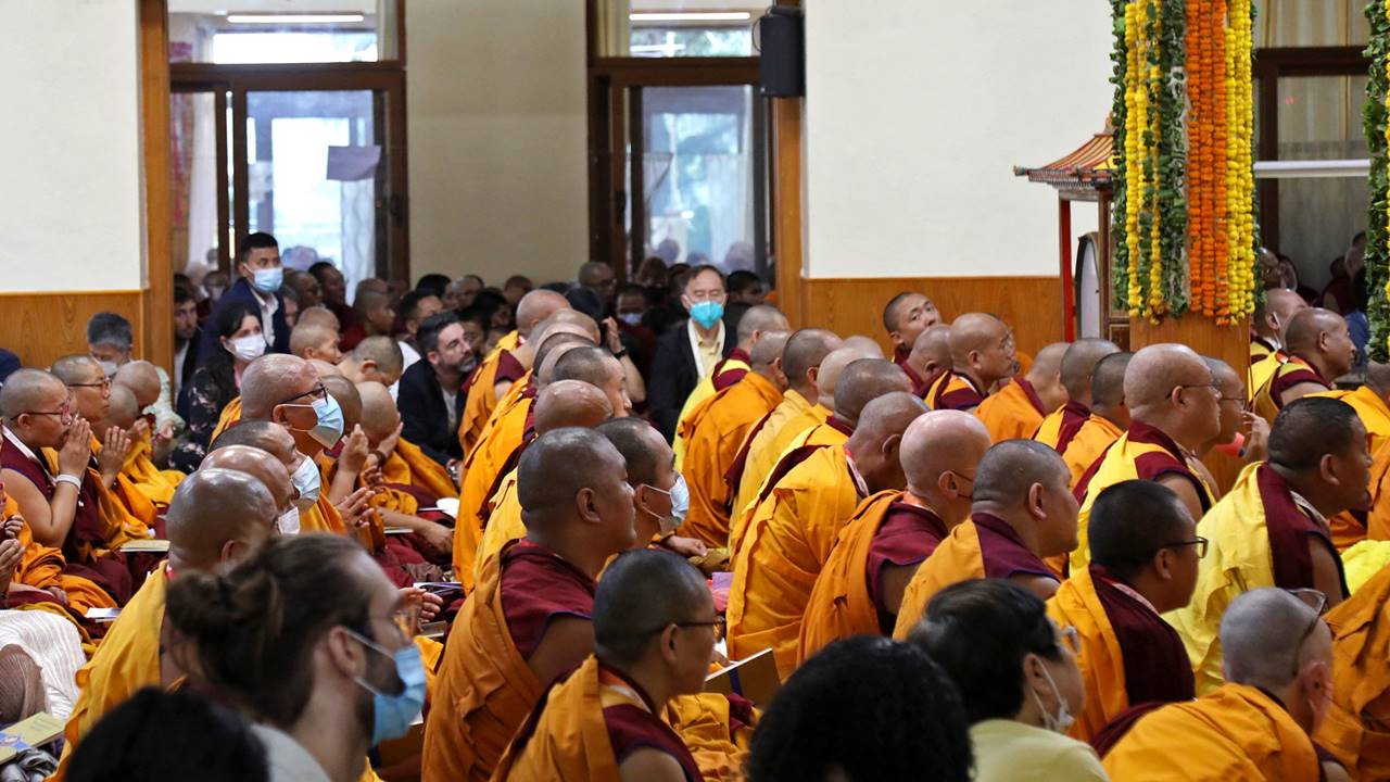 Members of the Tibetan and Buddhist community take part in a prayer ceremony for the long life of Tibetan spiritual leader.