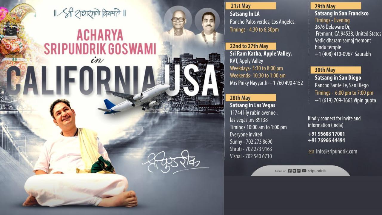 Renowned Spiritual Speaker, Acharya Pundrik Goswami, Embarks on Inspirational Tour Across America