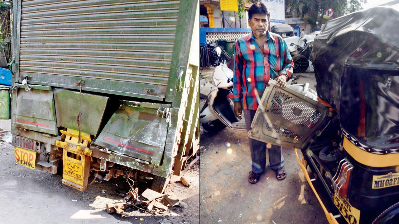 The BMC garbage truck that the car crashed into; (right) Atiappa Debendra said he bought his auto just four months ago. PICs/SAMEER MARKANDE 