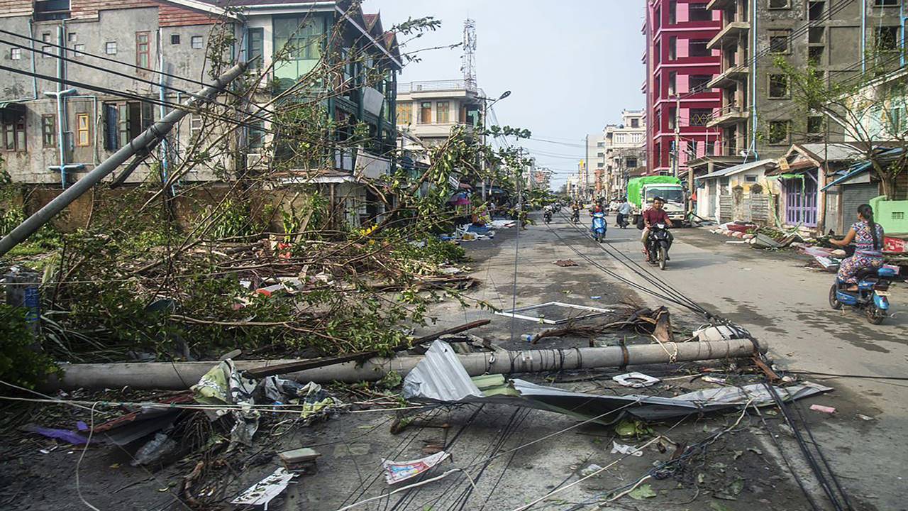 High winds crumpled cell phone towers, but in videos collected by local media before communications were lost, deep water raced through streets and wind blew off roofs. Myanmar's military information office said the storm had damaged houses and electrical transformers in Sittwe, Kyaukpyu, and Gwa townships. It said roofs were torn off buildings on the Coco Islands, about 425 kilometers (264 miles) southwest of the country's largest city, Yangon. Volunteers previously said shelters in Sittwe did not have enough food after more people arrived there seeking help. Tropical cyclones, which are called hurricanes or typhoons in other regions, are among the world's most devastating natural disasters when they hit densely populated coastal areas.